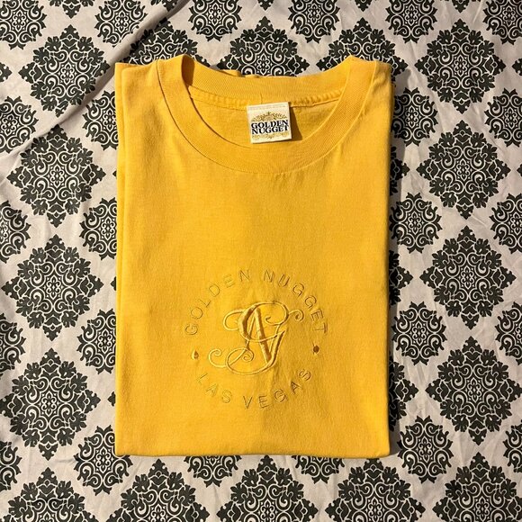 VTG 90s Golden Nugget Casino Las Vegas Yellow Embroidered Single Stitched Tee - Picture 1 of 6